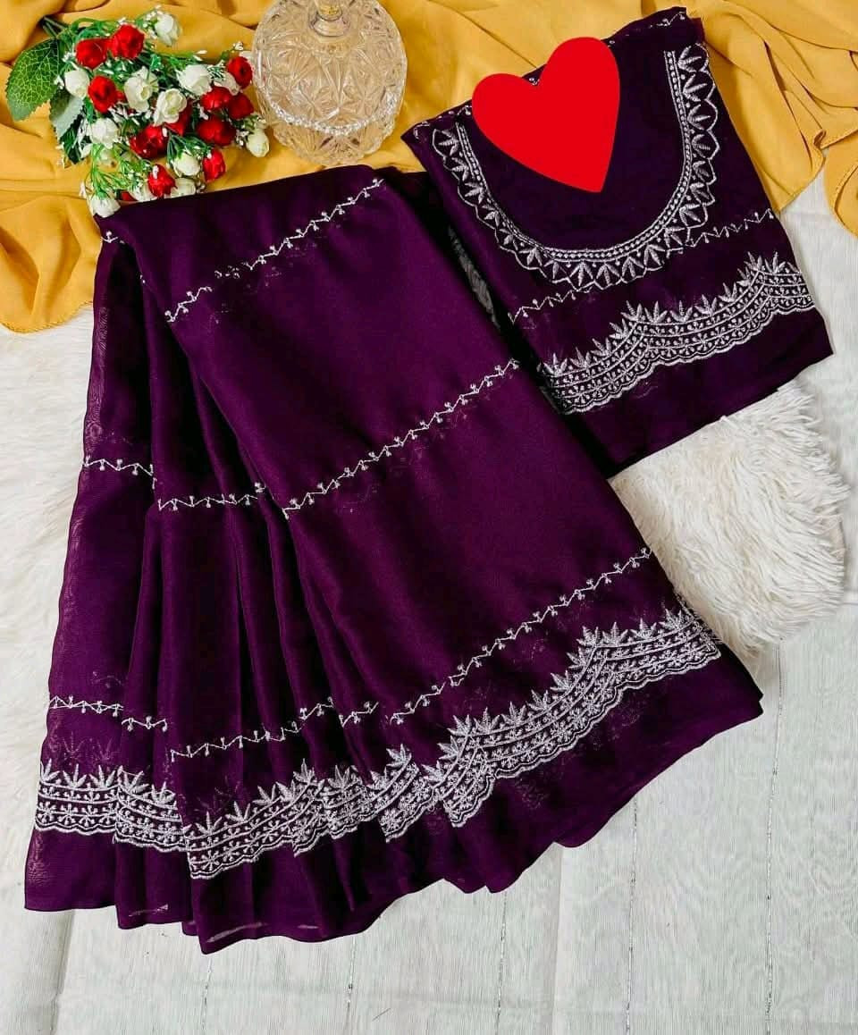 Georgette Embroidery Sharee with Blouse Piece
